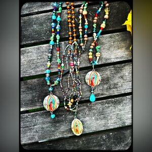 Guadalupe mixed crystal and stone necklace, turquoise tear drop